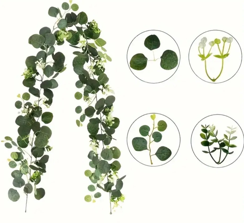 Eucalyptus Runner with white flowers 180cm