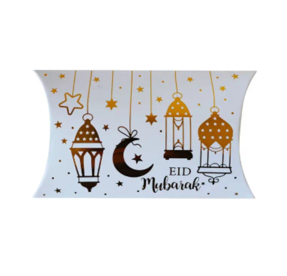 Eid Mubarak White & Gold Pillow Boxes Pack of 10