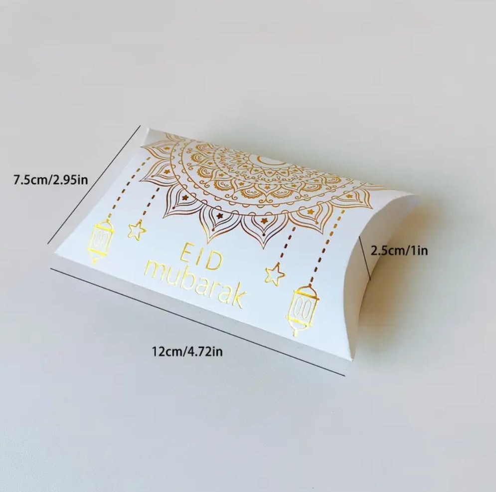 Eid Mubarak White & Gold Pillow Boxes Pack of 10