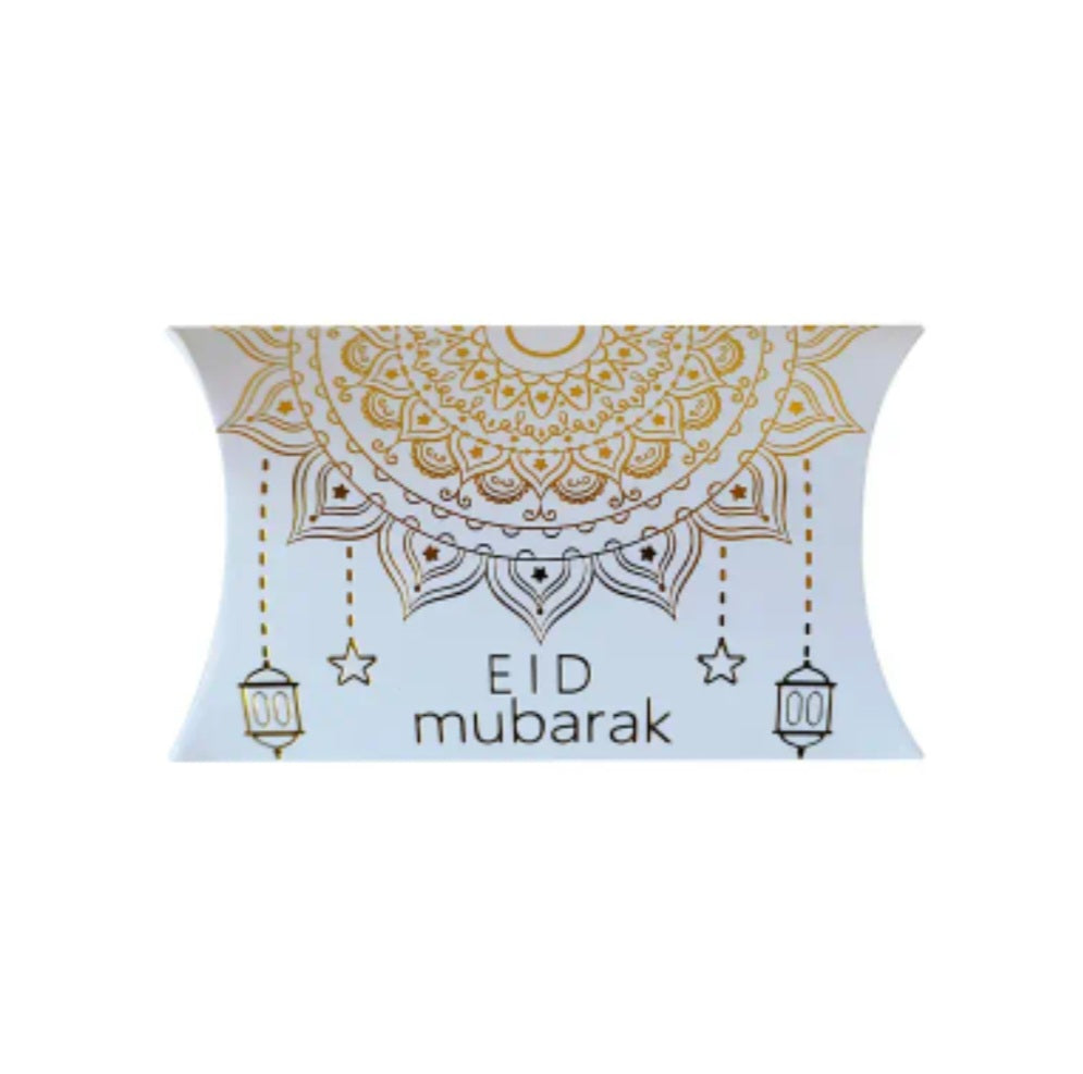 Eid Mubarak White & Gold Pillow Boxes Pack of 10