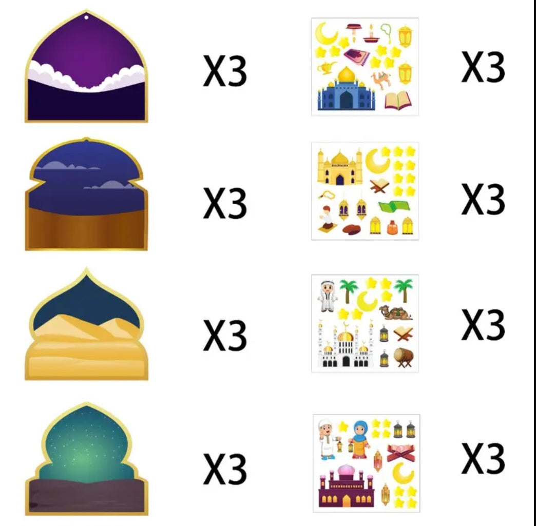 Ramadaan sticker activity cards - 12 cards + 12 sticker cards