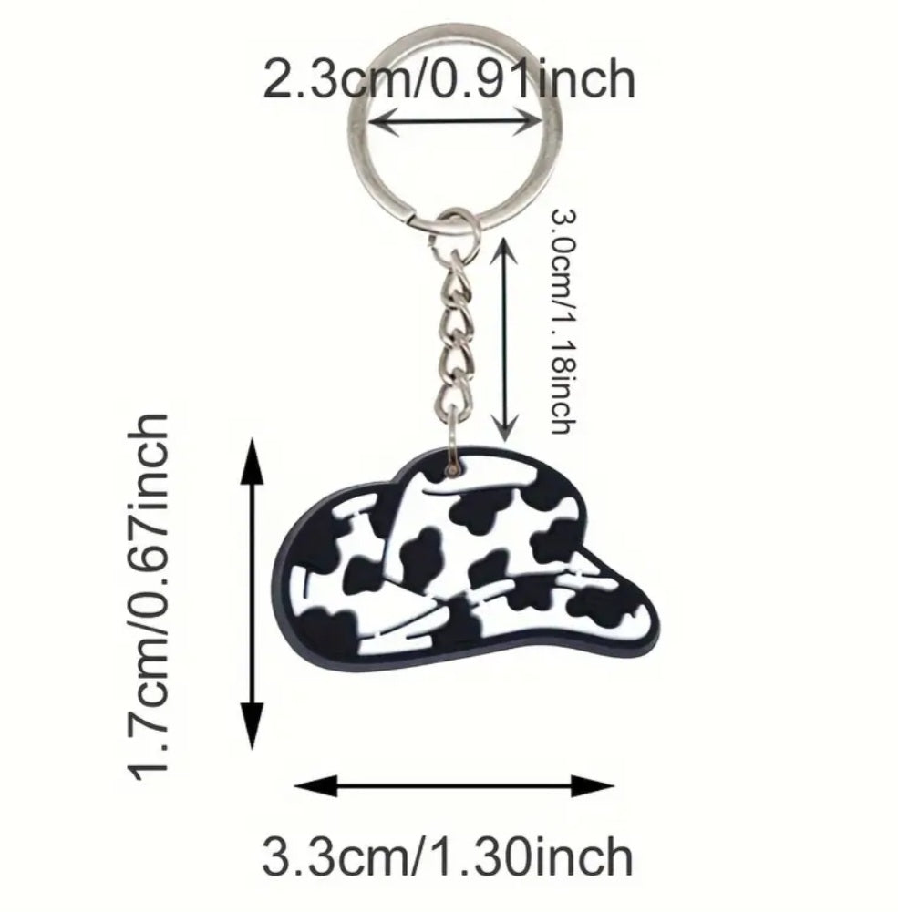 Cow print cowboy hat keyring - 1 pc