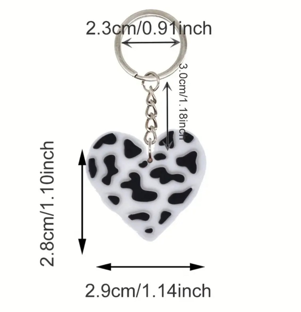 Cow print heart keyring - 1pc