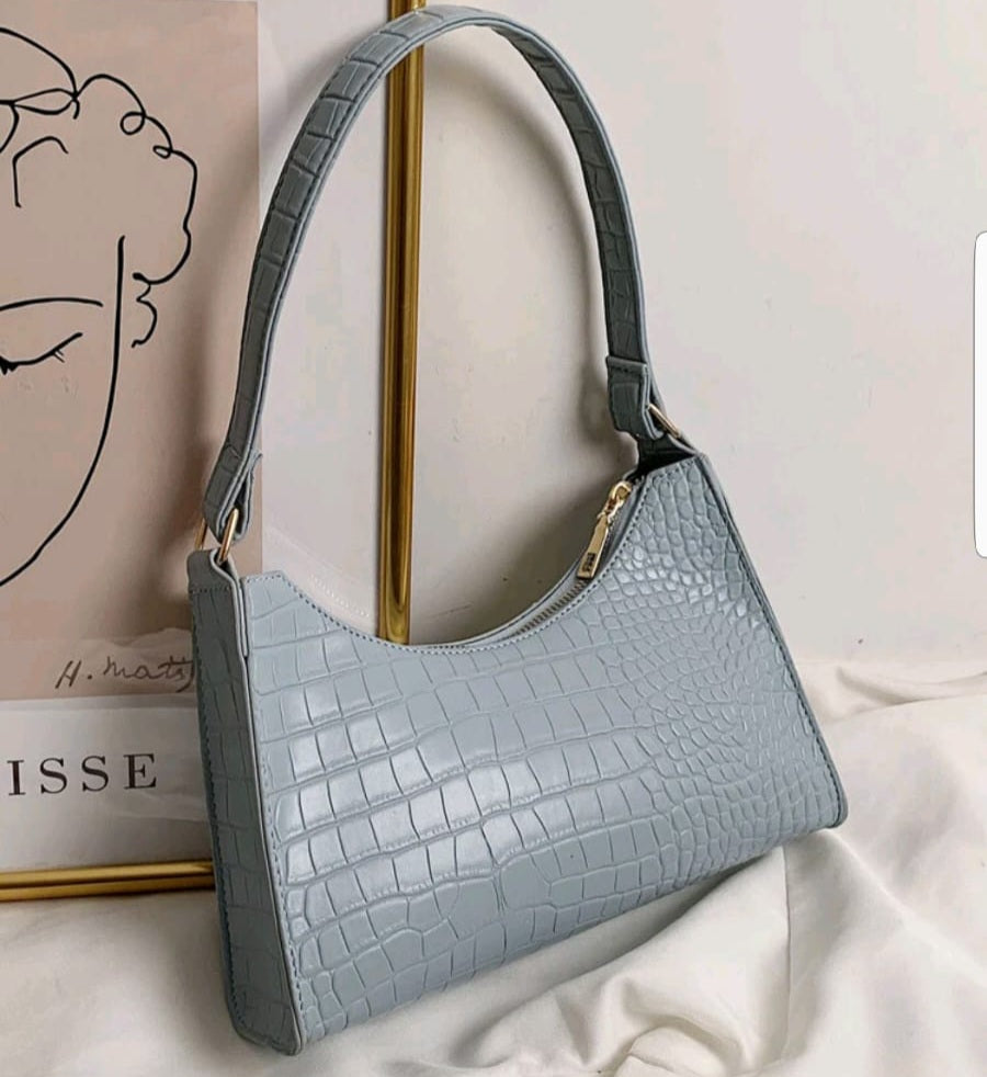 Blue croc embossed bag