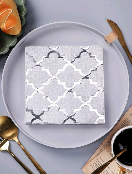 Grey with moroccan silver embossed print