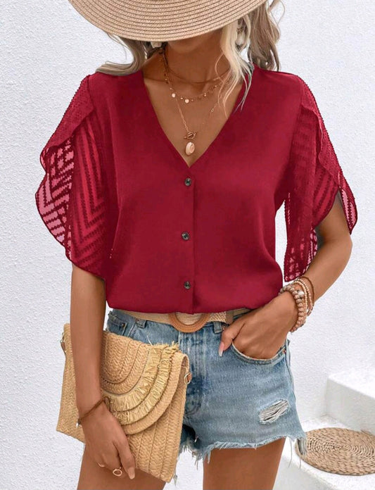 Red shirt with flare sleeve