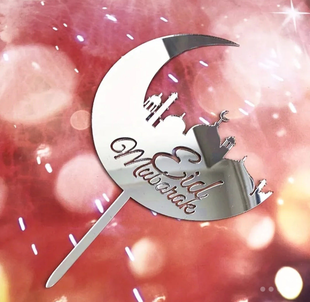 Silver Eid Mubarak Cake Topper