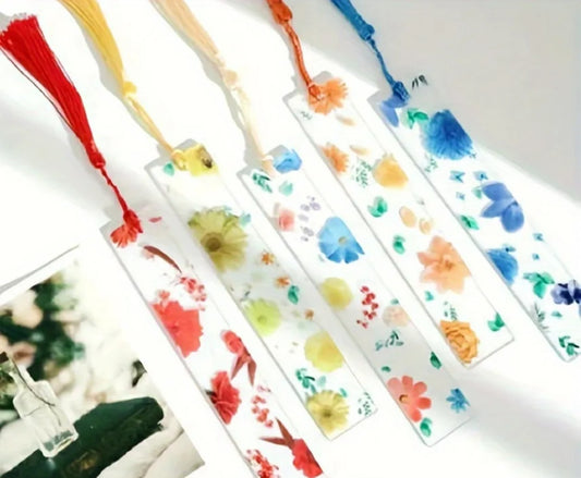 5 pcs multicolor flower transparency bookmark with tassel