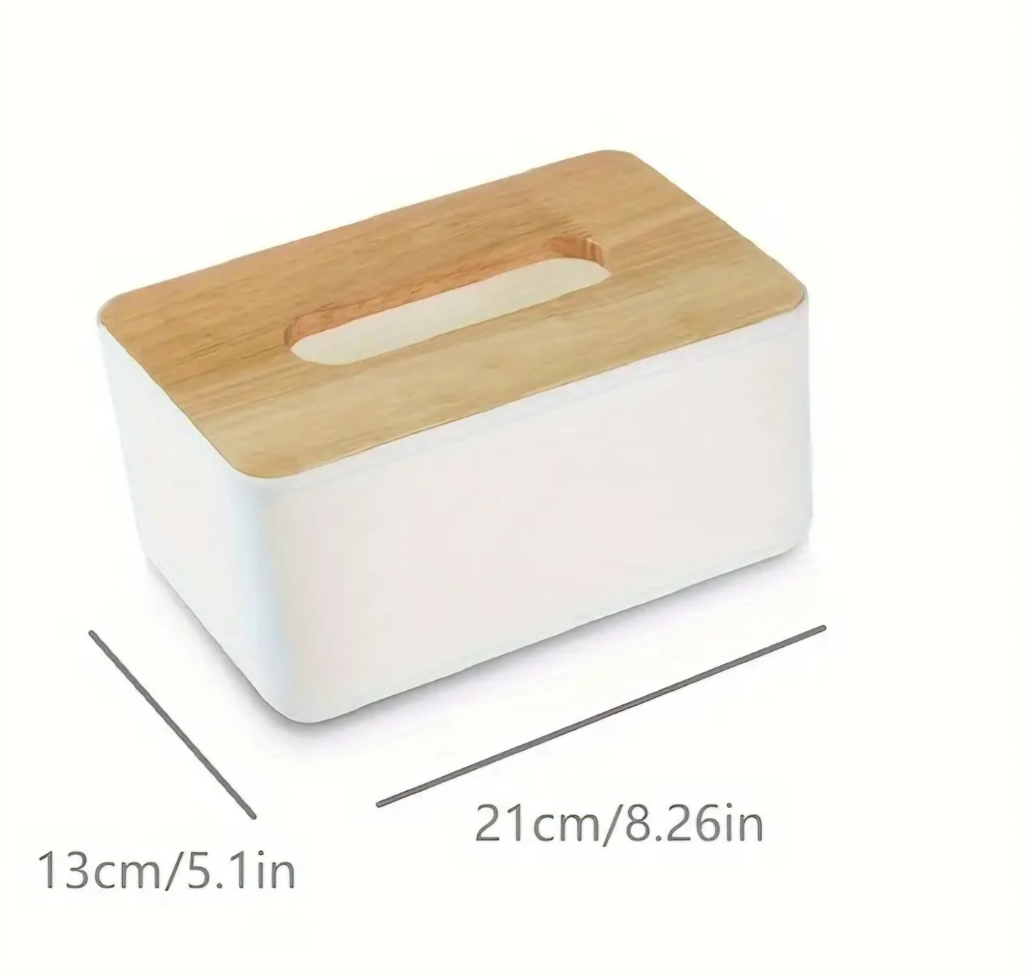 White tissue box with wooden lid