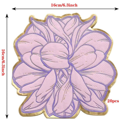 Pink & Purple Flower shaped serviettes - 20 pcs