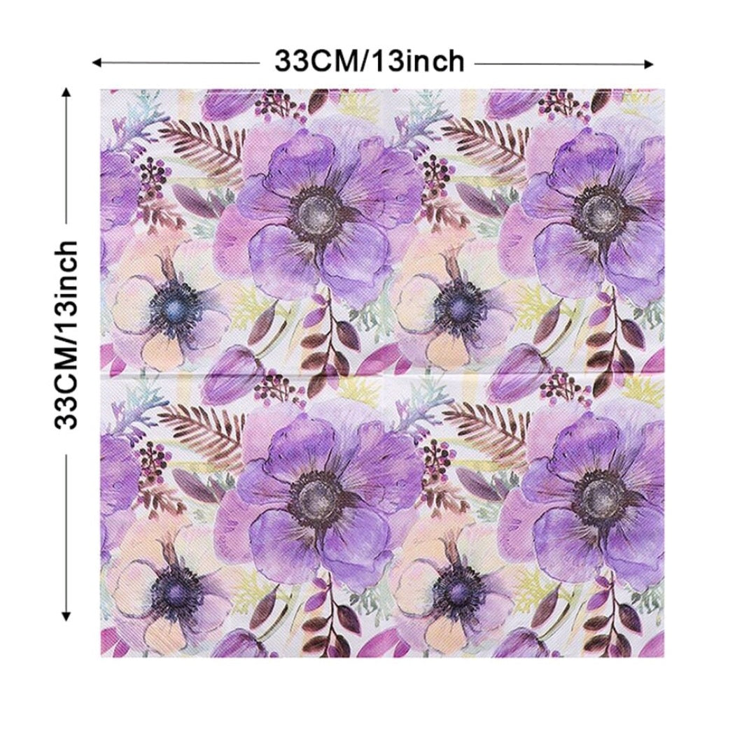 Purple Floral Serviettes - Pack of 20