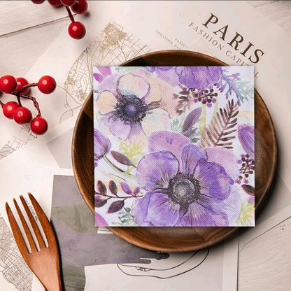 Purple Floral Serviettes - Pack of 20