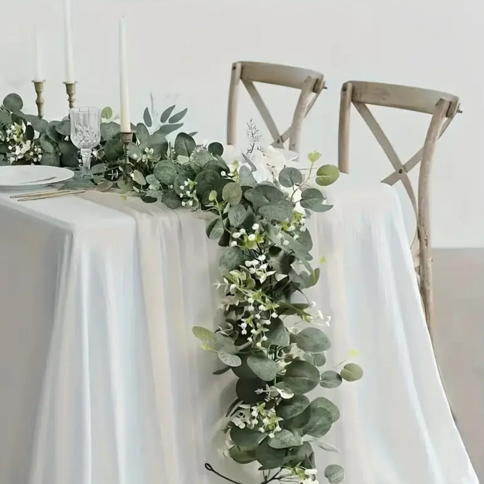 Eucalyptus Runner with white flowers 180cm