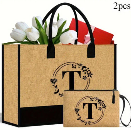 Initial Tote Bag & Cosmetic Pouch