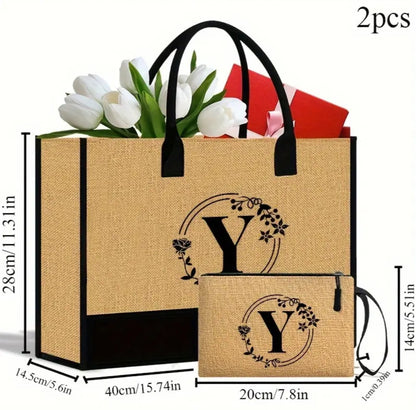 Initial Tote Bag & Cosmetic Pouch