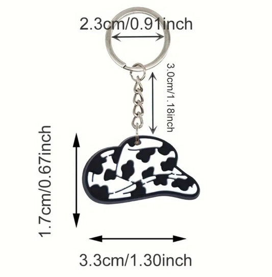 Cow print cowboy hat keyring - 1 pc