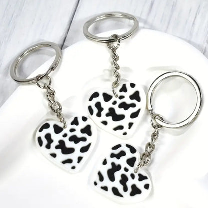 Cow print heart keyring - 1pc