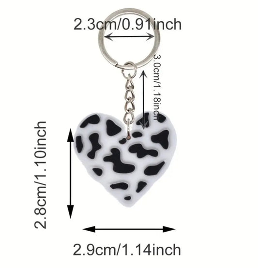 Cow print heart keyring - 1pc