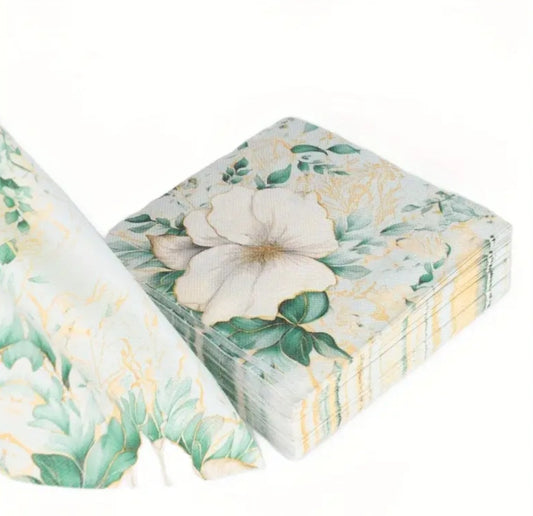 Green Floral Serviette - pack of 20
