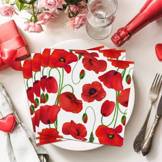 Red Floral Serviettes - pack of 20