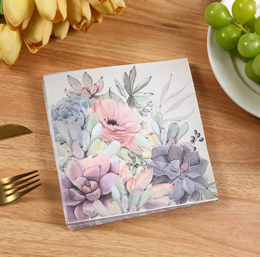 Succulent print serviettes - pack of 20