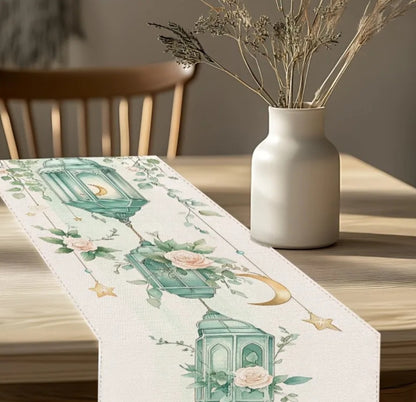 Green Floral Lantern Table Runner