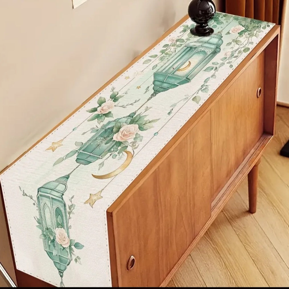 Green Floral Lantern Table Runner