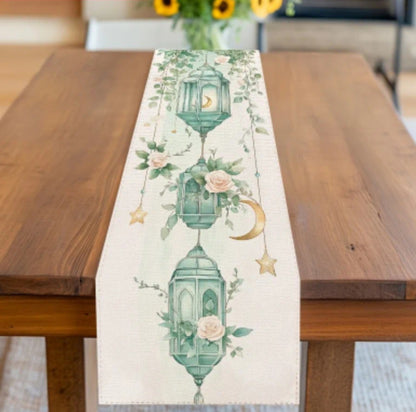 Green Floral Lantern Table Runner