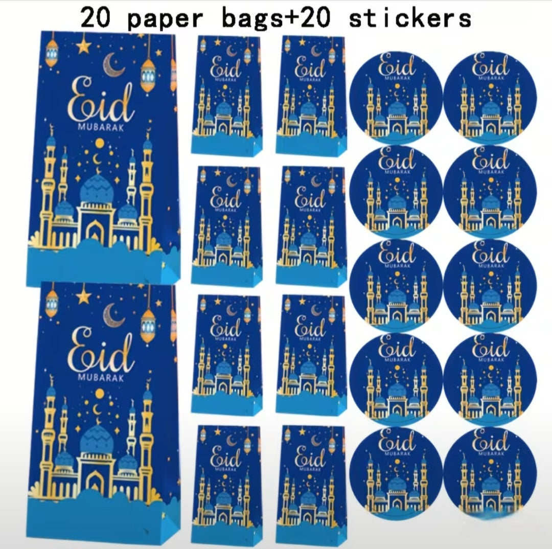 20 Eid Paper Bags + 20 stickers